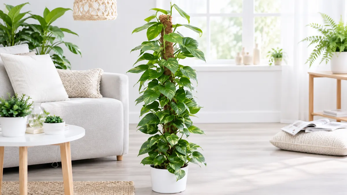 Thẻ hướng dẫn chăm sóc cây nhỏ đặt cạnh chậu cây mới đóng gói.