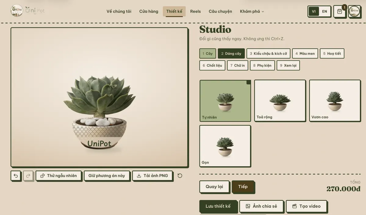 A finished succulent pot with its own pattern, beside a wrapped gift box.