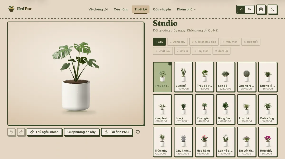 The UniPot design studio interface, with a glaze palette and pot shapes to choose from.